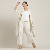 Dakota Set Of 3 - Overlay, Slip Top & Barrel Leg Pants - Beige & Ecru